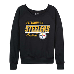 Pittsburgh Steelers NFL Womens Gameday French Terry Slouchy Top- Raglan Sleeves - Black