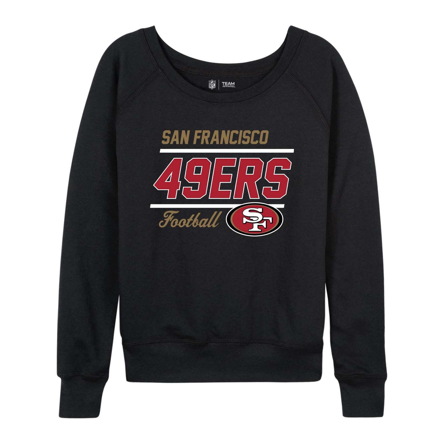 San Francisco 49ers NFL Womens Gameday French Terry Slouchy Top- Raglan Sleeves - Black