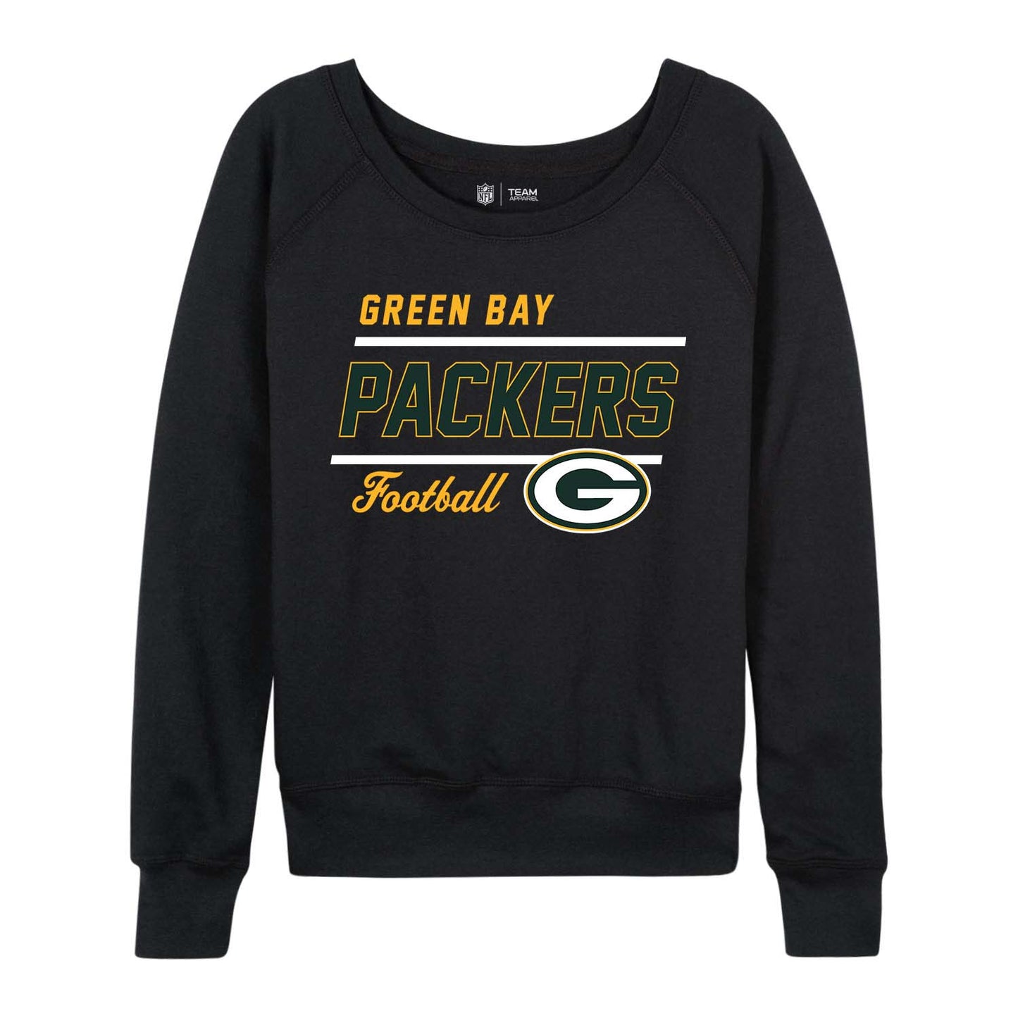 Green Bay Packers NFL Womens Gameday French Terry Slouchy Top- Raglan Sleeves - Black