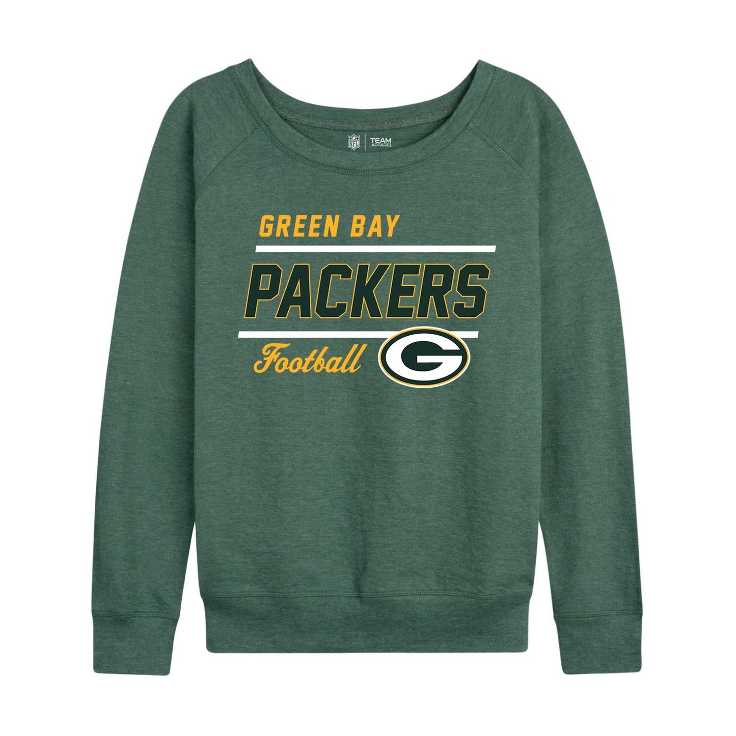 Green Bay Packers NFL Womens Gameday French Terry Slouchy Top- Raglan Sleeves - Green