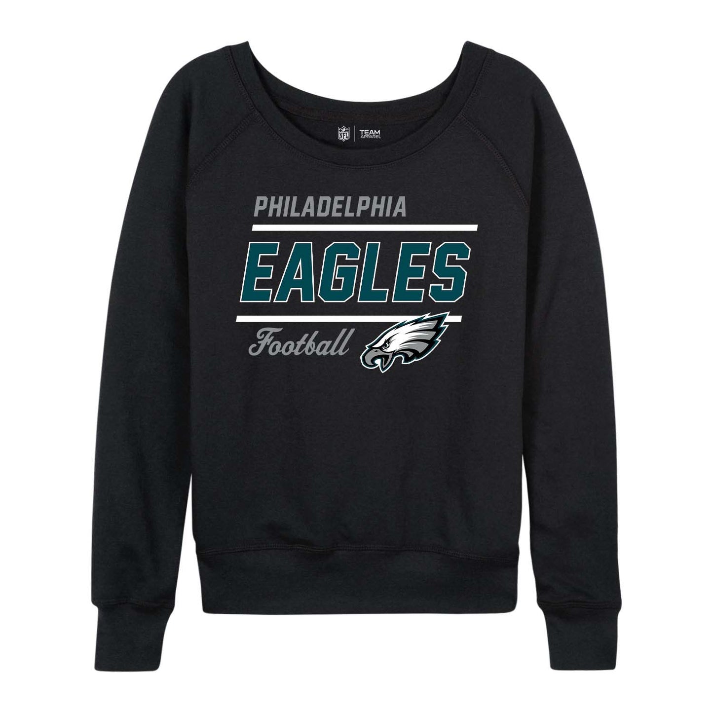 Philadelphia Eagles NFL Womens Gameday French Terry Slouchy Top- Raglan Sleeves - Black