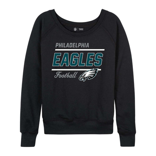 Philadelphia Eagles NFL Womens Gameday French Terry Slouchy Top- Raglan Sleeves - Black