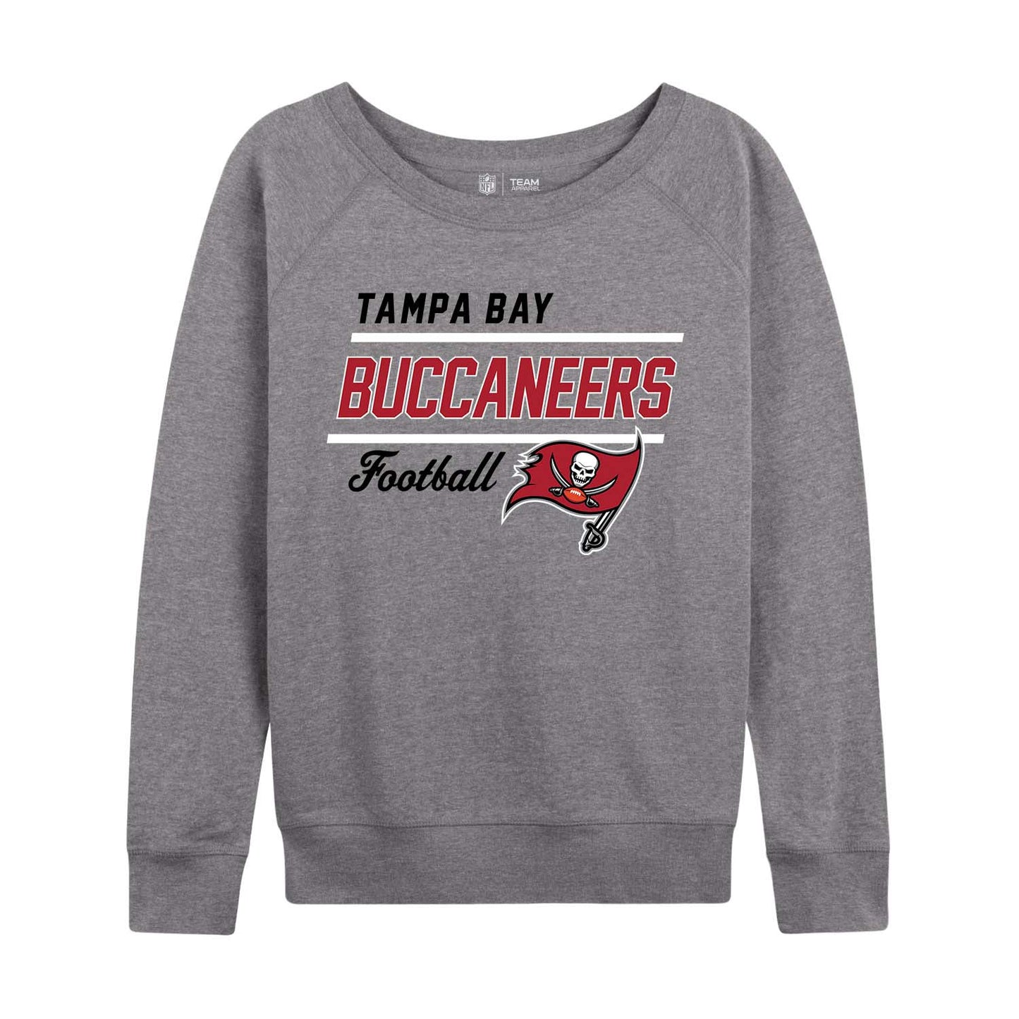 Tampa Bay Buccaneers NFL Womens Gameday French Terry Slouchy Top- Raglan Sleeves - Sport Gray