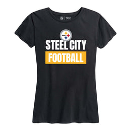 Pittsburgh Steelers NFL Womens Plus Size Team Slogan Short Sleeve T-Shirt - Black