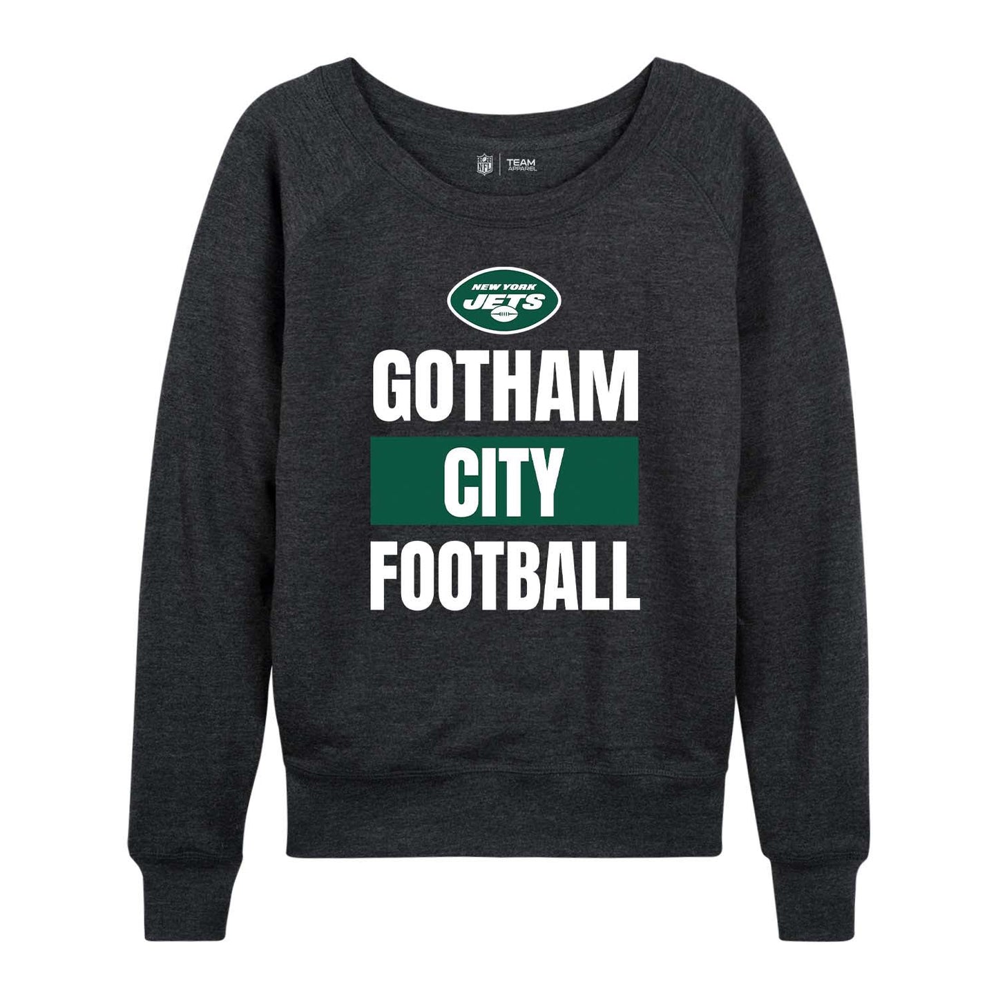 New York Jets NFL Womens Team Slogan Crew Neck - Charcoal