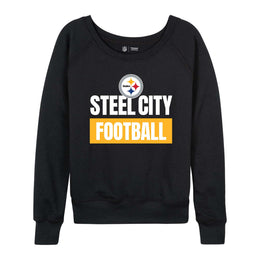 Pittsburgh Steelers NFL Womens Plus Size Team Slogan Crew Neck - Black