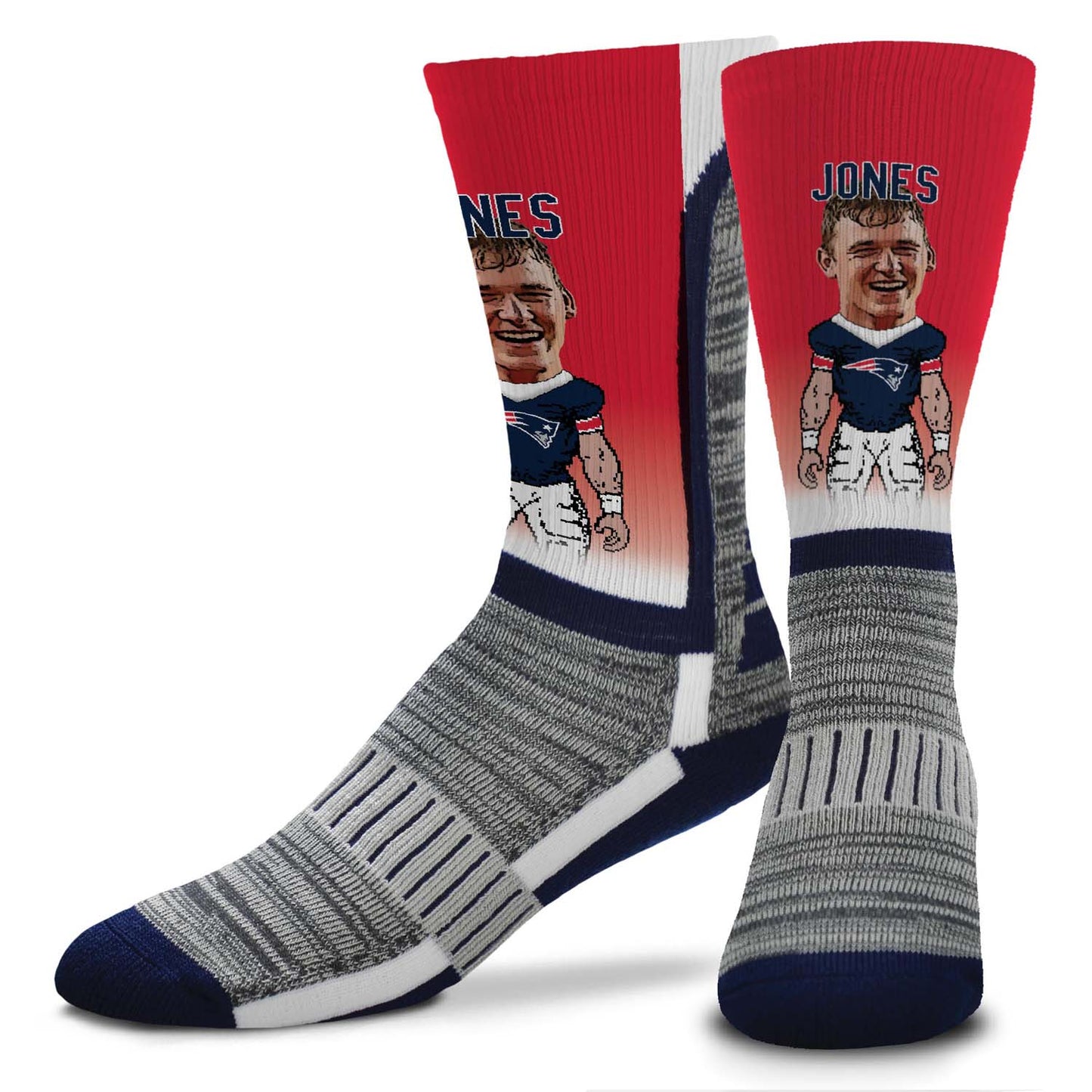 New England Patriots For Bare Feet Youth Mac Jones  MVP Player V-Curve Crew Socks - Red