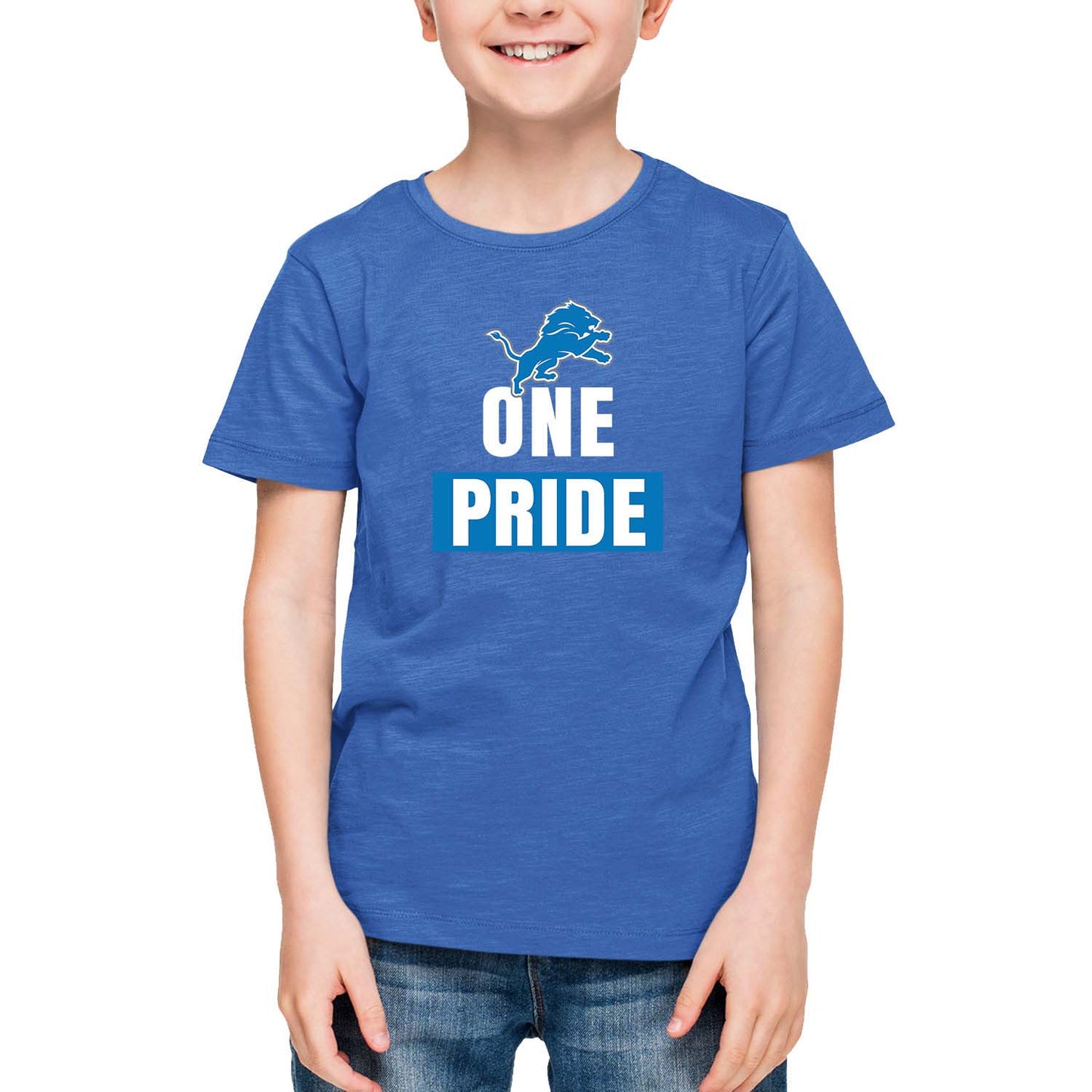 Detroit Lions NFL Youth Team Slogan Short Sleeve Lightweight T Shirt - Royal