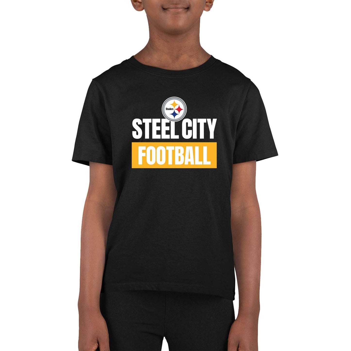 Pittsburgh Steelers NFL Youth Team Slogan Short Sleeve Lightweight T Shirt - Black
