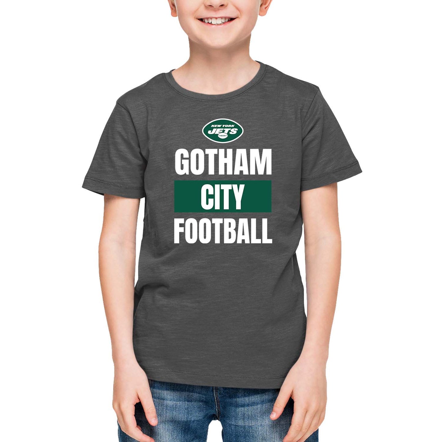 New York Jets NFL Youth Team Slogan Short Sleeve Lightweight T Shirt - Charcoal
