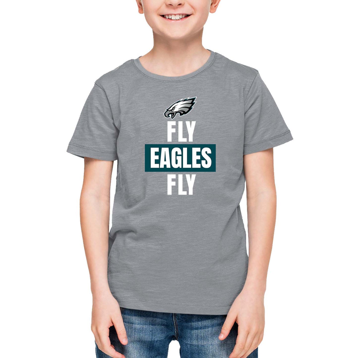 Philadelphia Eagles NFL Youth Team Slogan Short Sleeve Lightweight T Shirt - Gray