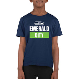 Seattle Seahawks NFL Youth Team Slogan Short Sleeve Lightweight T Shirt - Navy
