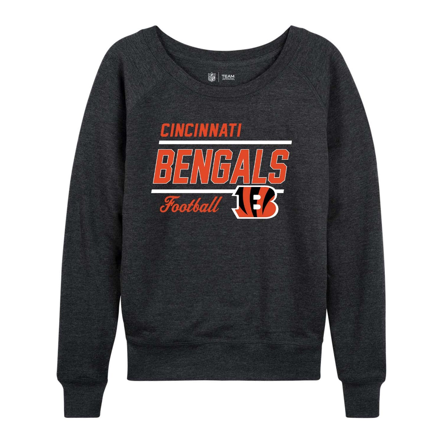 Cincinnati Bengals NFL Womens Gameday French Terry Slouchy Top- Raglan Sleeves - Charcoal