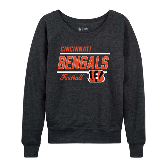 Cincinnati Bengals NFL Womens Gameday French Terry Slouchy Top- Raglan Sleeves - Charcoal