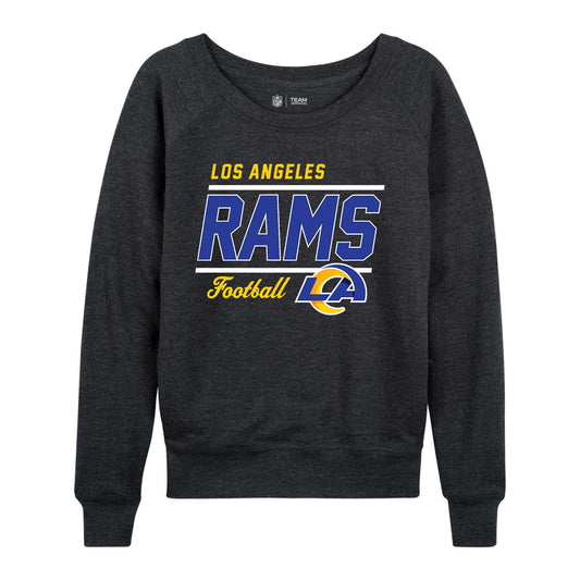 Los Angeles Rams NFL Womens Gameday French Terry Slouchy Top- Raglan Sleeves - Charcoal