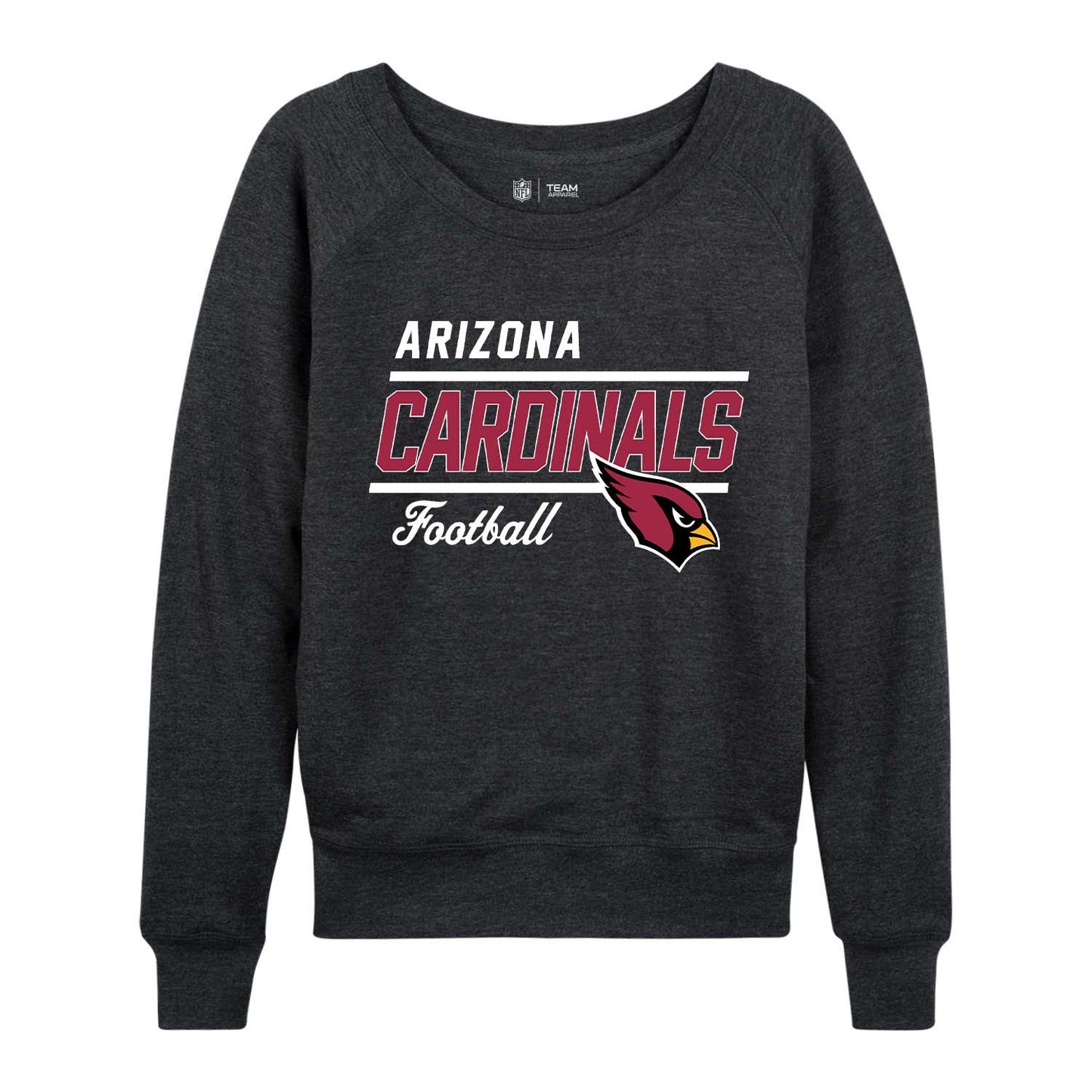 Arizona Cardinals NFL Womens Gameday French Terry Slouchy Top- Raglan Sleeves - Charcoal