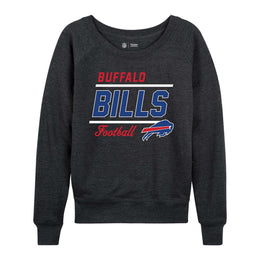 Buffalo Bills NFL Womens Gameday French Terry Slouchy Top- Raglan Sleeves - Charcoal