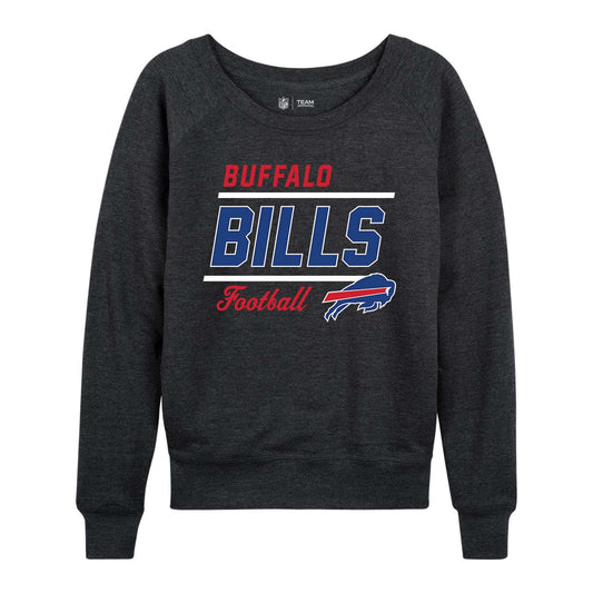 Buffalo Bills NFL Womens Gameday French Terry Slouchy Top- Raglan Sleeves - Charcoal