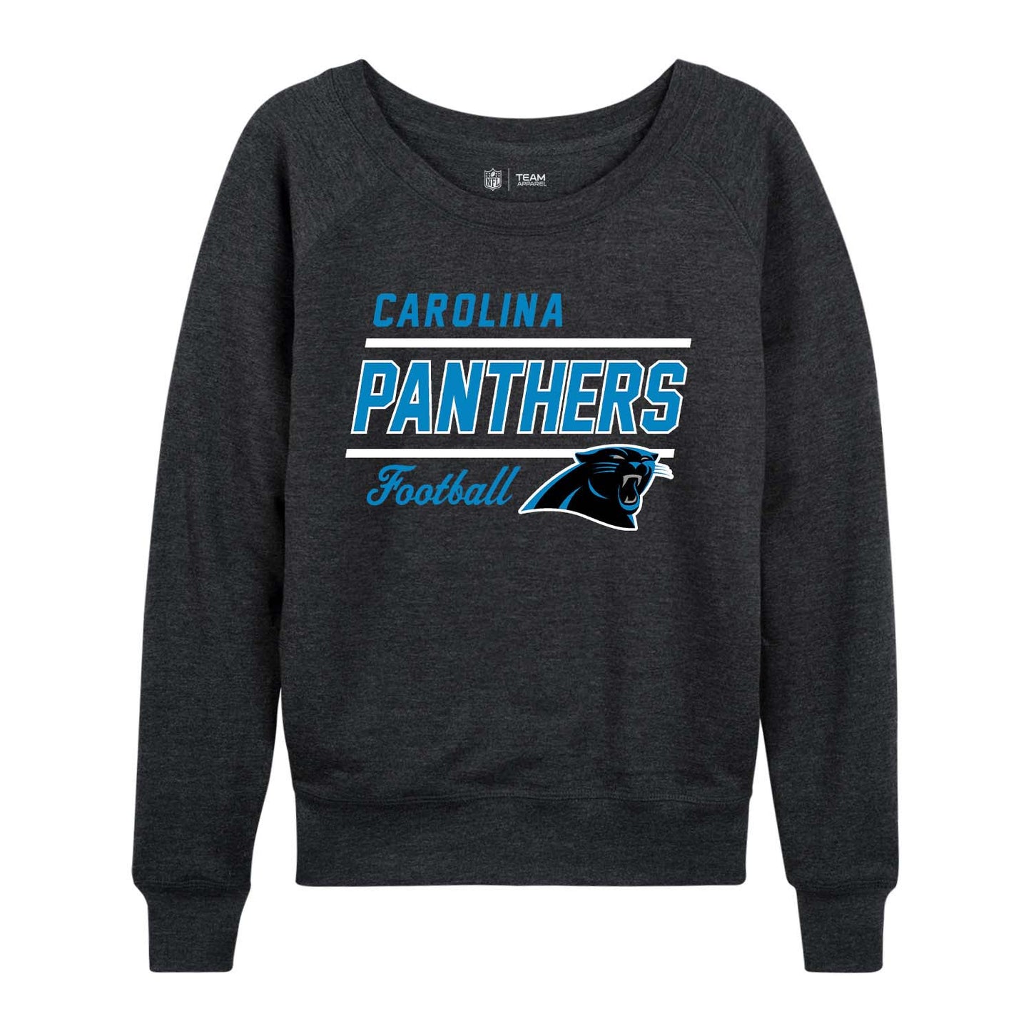 Carolina Panthers NFL Womens Gameday French Terry Slouchy Top- Raglan Sleeves - Charcoal
