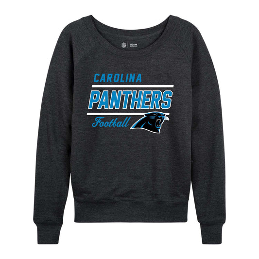 Carolina Panthers NFL Womens Gameday French Terry Slouchy Top- Raglan Sleeves - Charcoal
