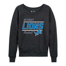 Detroit Lions NFL Womens Gameday French Terry Slouchy Top- Raglan Sleeves - Charcoal