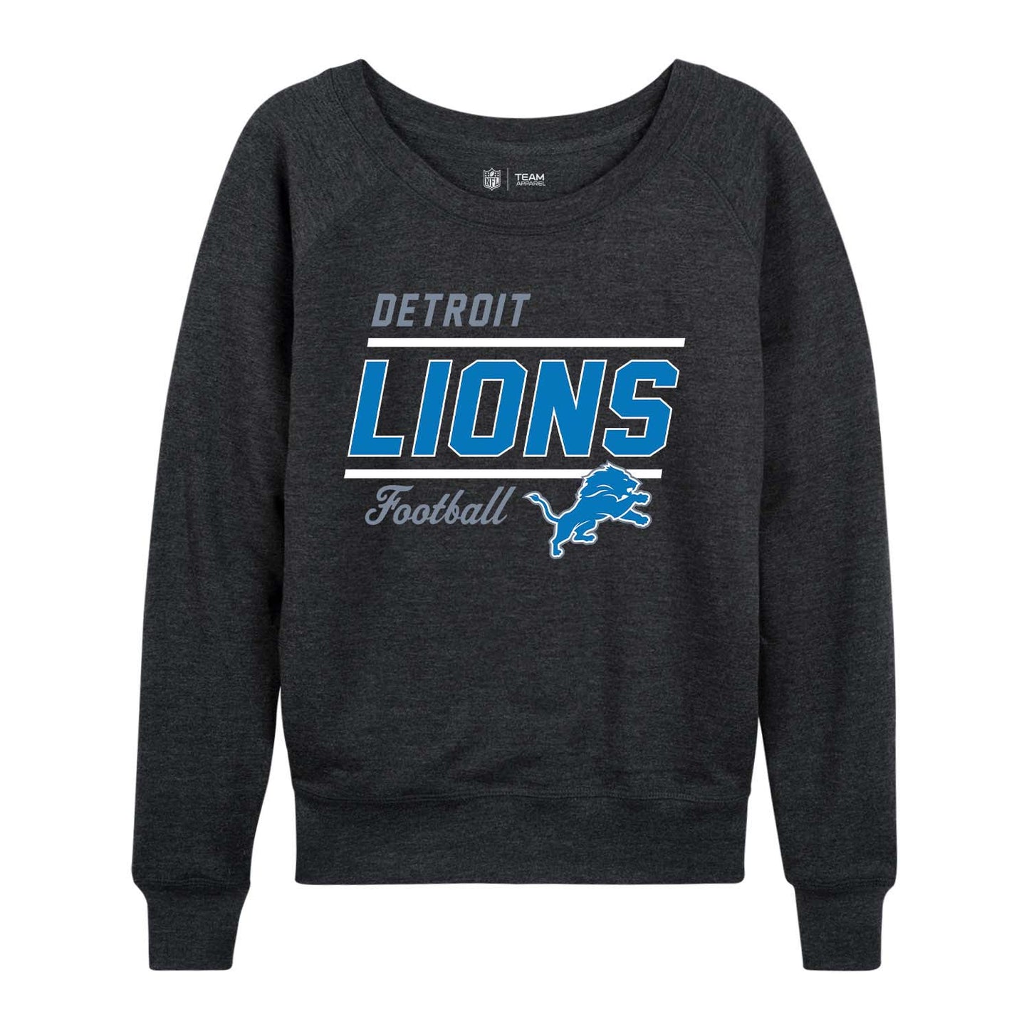 Detroit Lions NFL Womens Gameday French Terry Slouchy Top- Raglan Sleeves - Charcoal