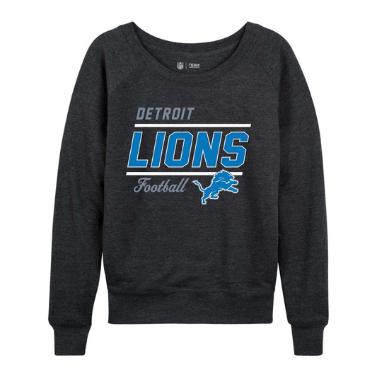 Detroit Lions NFL Womens Gameday French Terry Slouchy Top- Raglan Sleeves - Charcoal