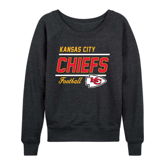 Kansas City Chiefs NFL Womens Gameday French Terry Slouchy Top- Raglan Sleeves - Charcoal