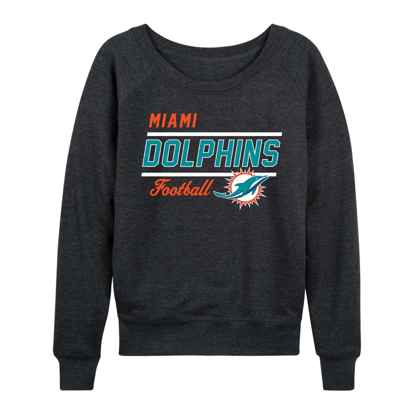 Miami Dolphins NFL Womens Gameday French Terry Slouchy Top- Raglan Sleeves - Charcoal