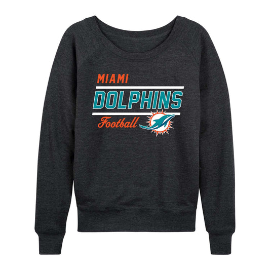 Miami Dolphins NFL Womens Gameday French Terry Slouchy Top- Raglan Sleeves - Charcoal