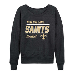 New Orleans Saints NFL Womens Gameday French Terry Slouchy Top- Raglan Sleeves - Charcoal