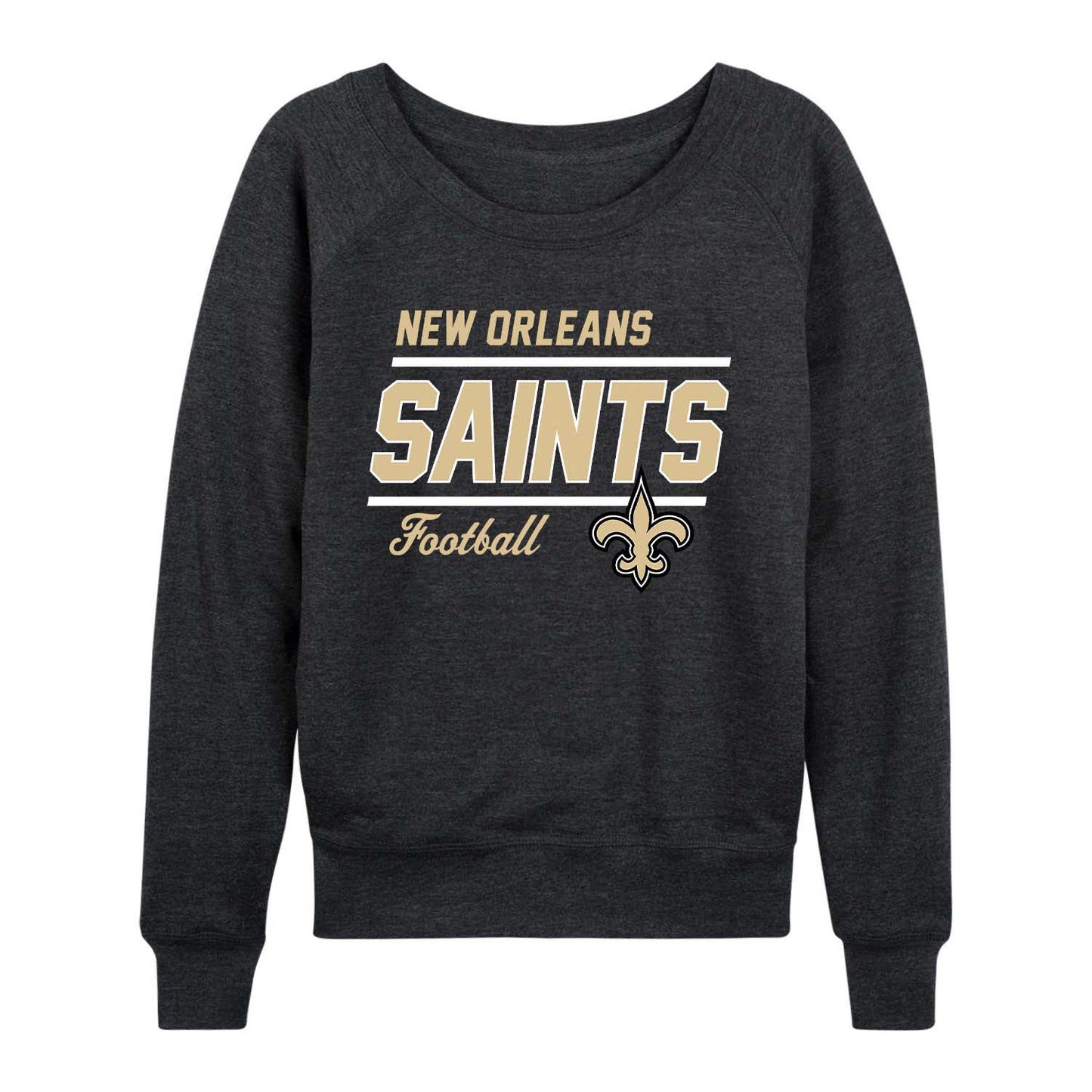 New Orleans Saints NFL Womens Gameday French Terry Slouchy Top- Raglan Sleeves - Charcoal