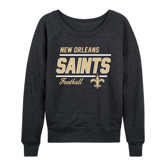 New Orleans Saints NFL Womens Gameday French Terry Slouchy Top- Raglan Sleeves - Charcoal