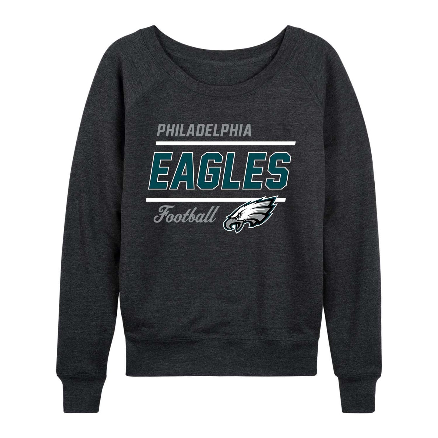 Philadelphia Eagles NFL Womens Gameday French Terry Slouchy Top- Raglan Sleeves - Charcoal