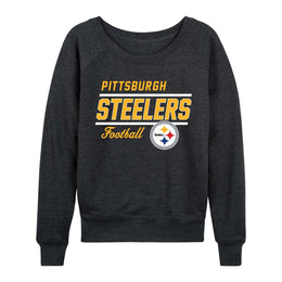 Pittsburgh Steelers NFL Womens Gameday French Terry Slouchy Top- Raglan Sleeves - Charcoal