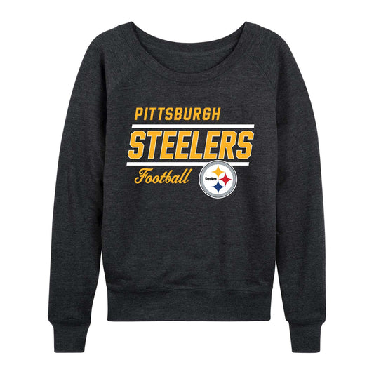 Pittsburgh Steelers NFL Womens Gameday French Terry Slouchy Top- Raglan Sleeves - Charcoal