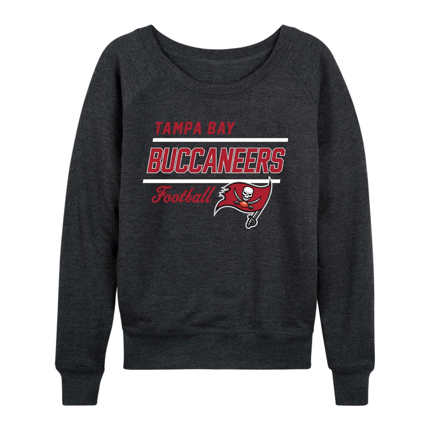Tampa Bay Buccaneers NFL Womens Gameday French Terry Slouchy Top- Raglan Sleeves - Charcoal