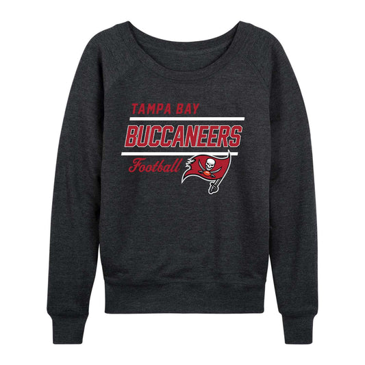 Tampa Bay Buccaneers NFL Womens Gameday French Terry Slouchy Top- Raglan Sleeves - Charcoal