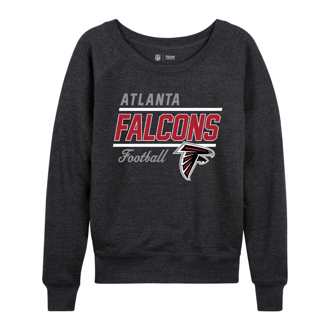 Atlanta Falcons NFL Womens Gameday French Terry Slouchy Top- Raglan Sleeves - Charcoal