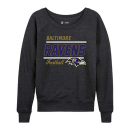 Baltimore Ravens NFL Womens Gameday French Terry Slouchy Top- Raglan Sleeves - Charcoal