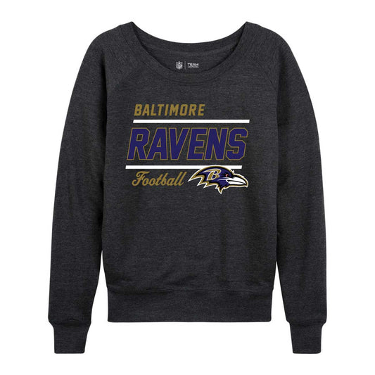 Baltimore Ravens NFL Womens Gameday French Terry Slouchy Top- Raglan Sleeves - Charcoal