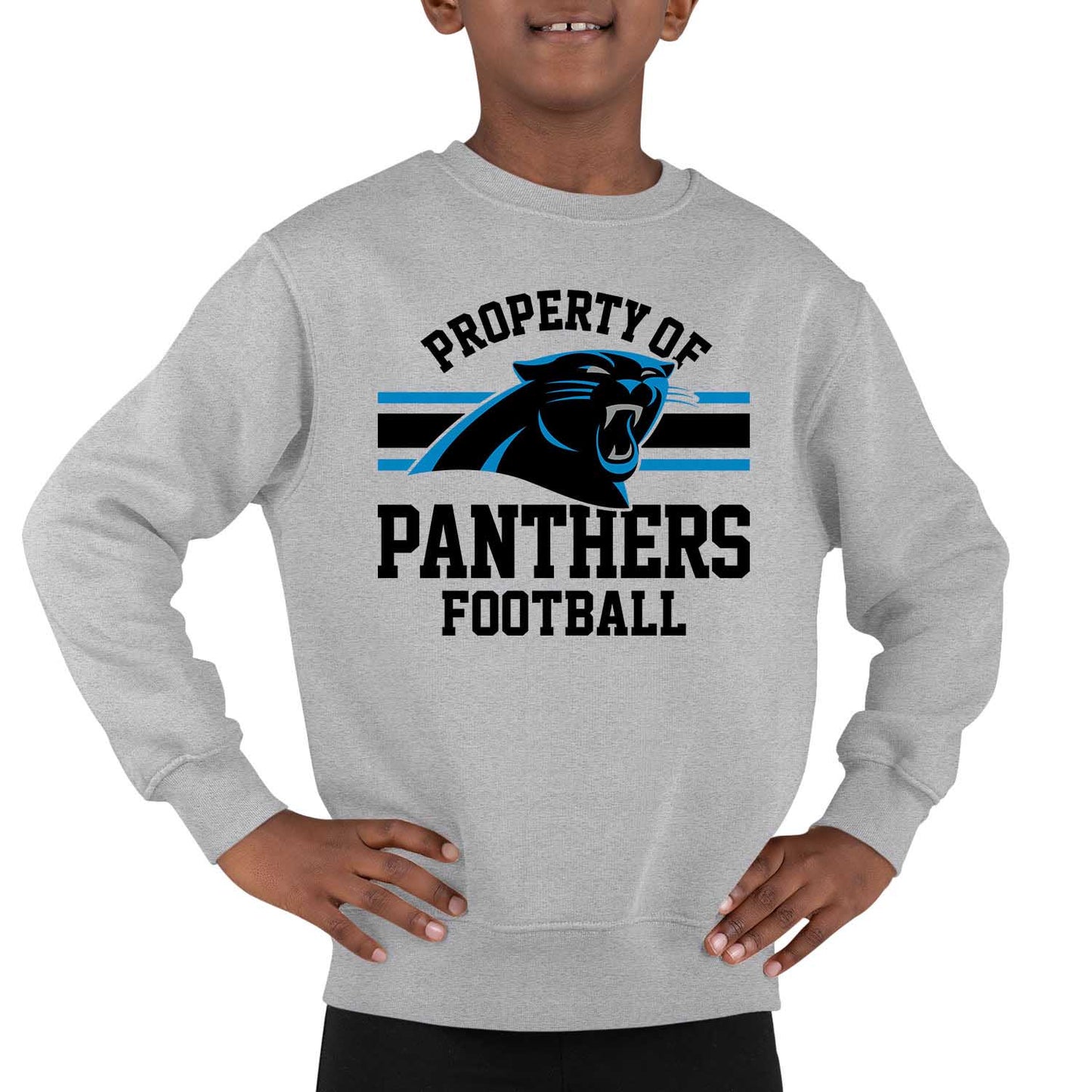 Carolina Panthers NFL Youth Property Of Crew Sweatshirt - Sport Gray