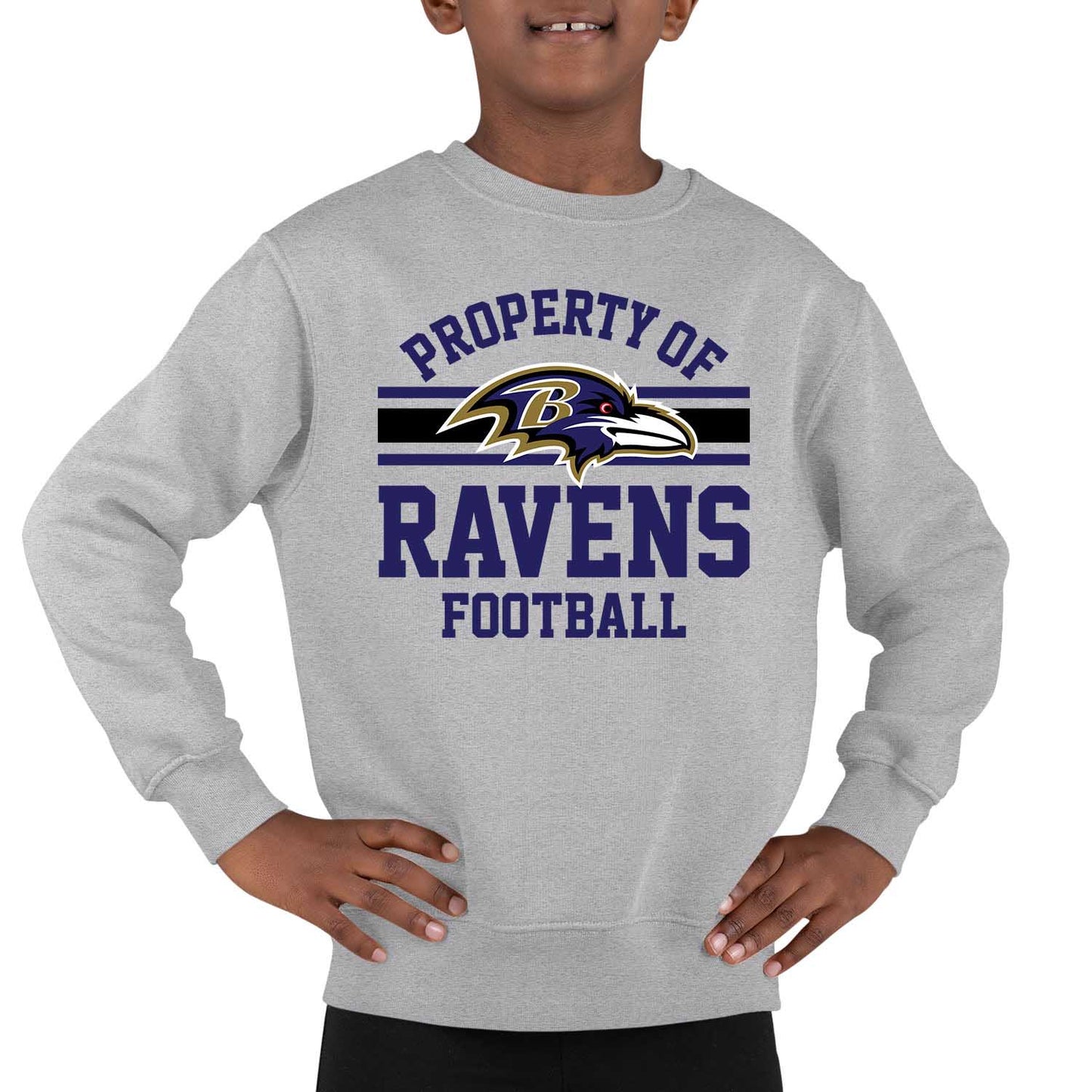 Baltimore Ravens NFL Youth Property Of Crew Sweatshirt - Sport Gray