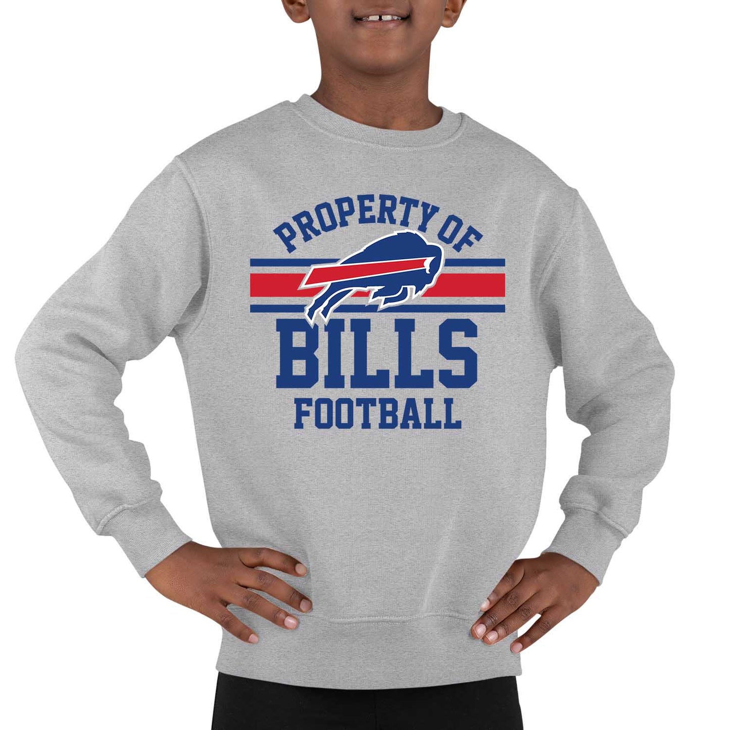 Buffalo Bills NFL Youth Property Of Crew Sweatshirt - Sport Gray
