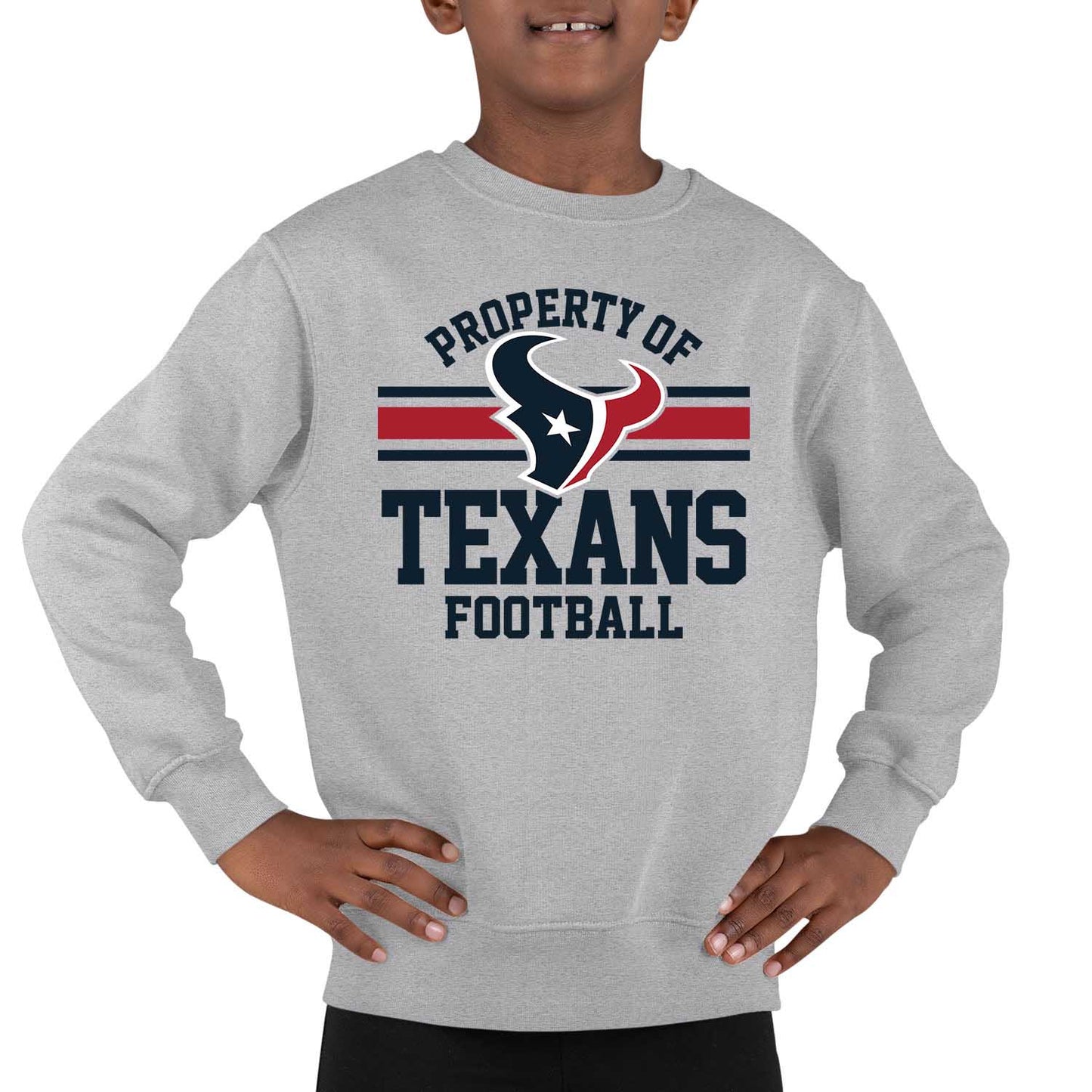 Houston Texans NFL Youth Property Of Crew Sweatshirt - Sport Gray
