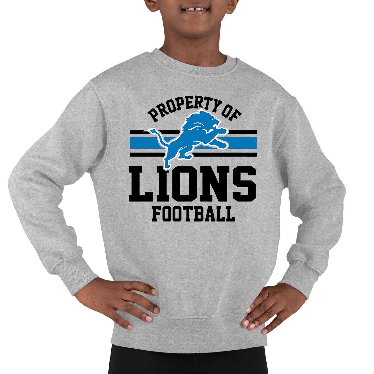 Detroit Lions NFL Youth Property Of Crew Sweatshirt - Sport Gray