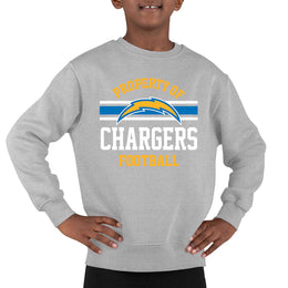 Los Angeles Chargers NFL Youth Property Of Crew Sweatshirt - Sport Gray