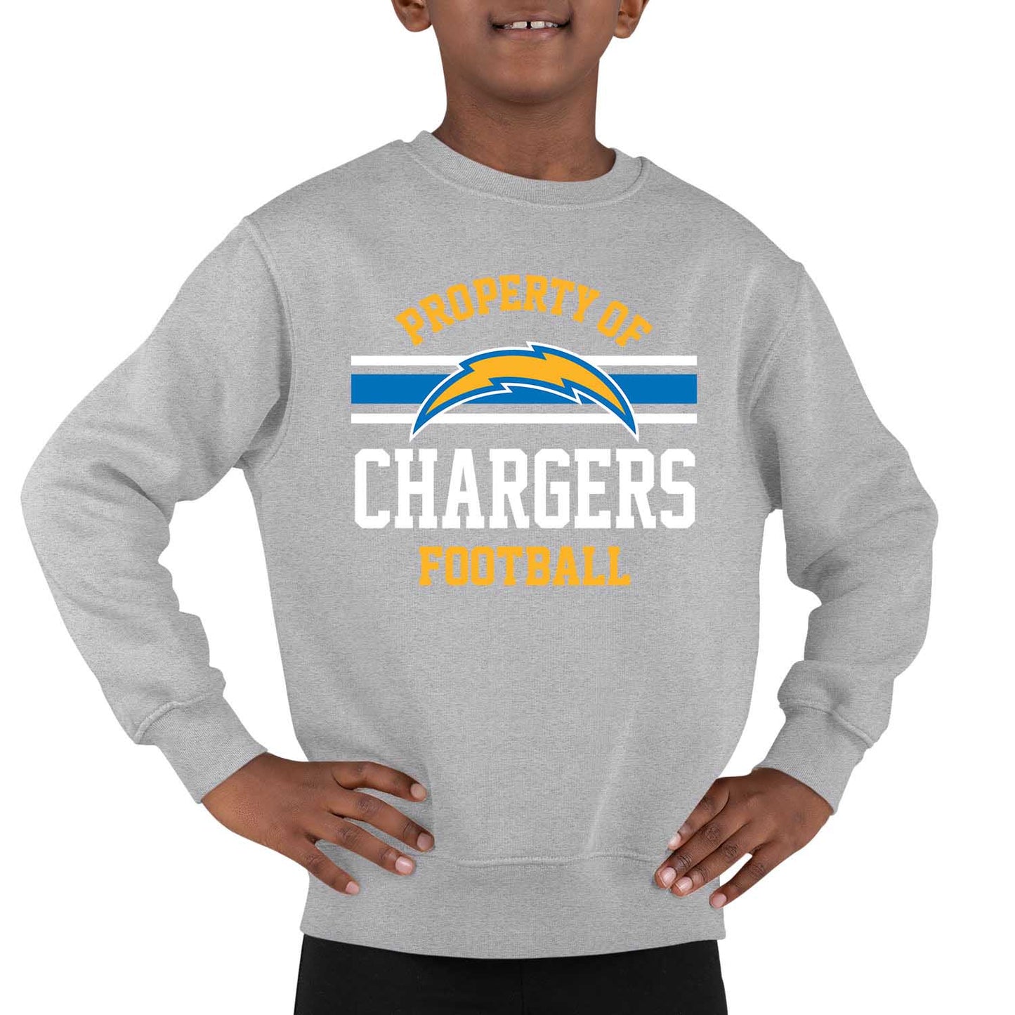 Los Angeles Chargers NFL Youth Property Of Crew Sweatshirt - Sport Gray