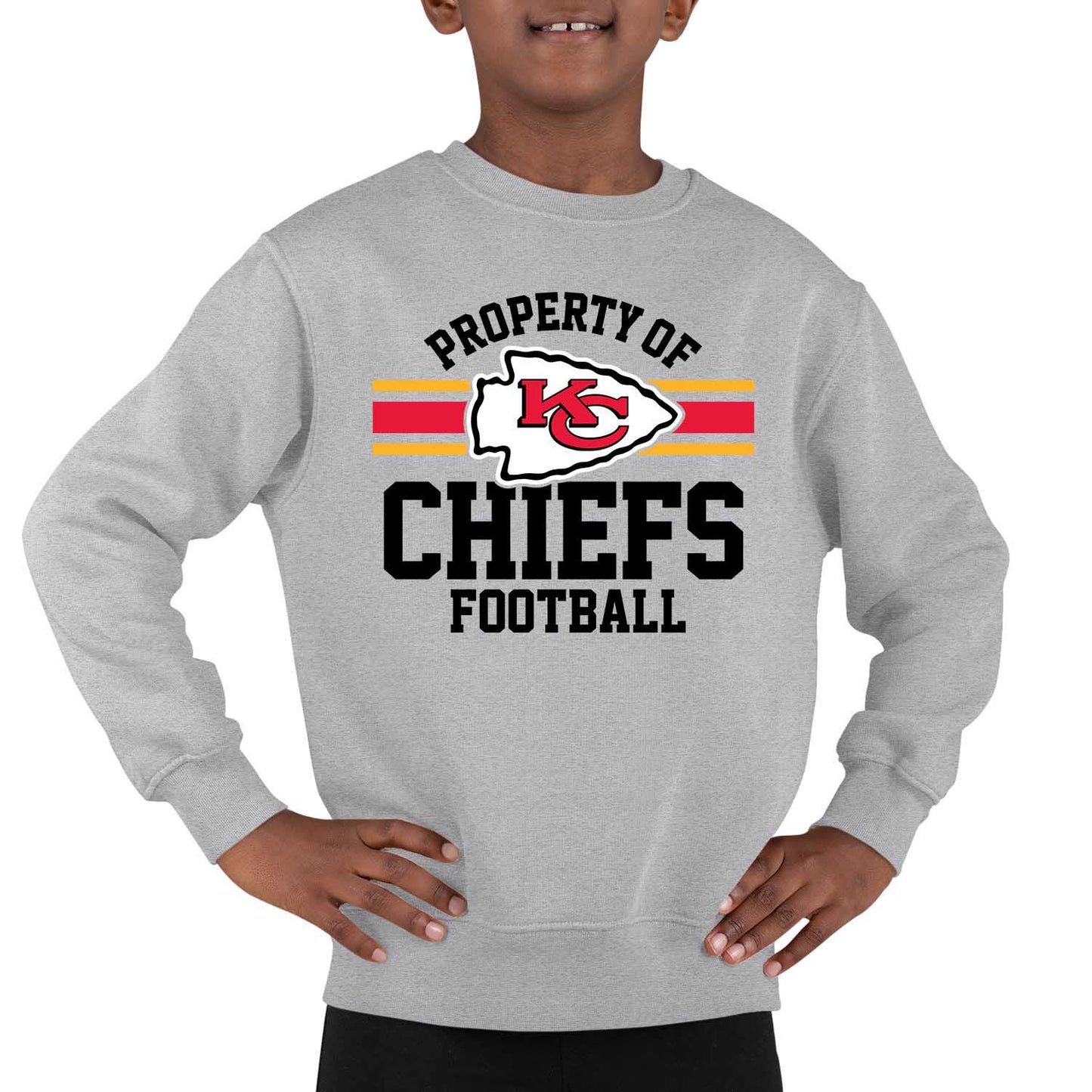 Kansas City Chiefs NFL Youth Property Of Crew Sweatshirt - Sport Gray