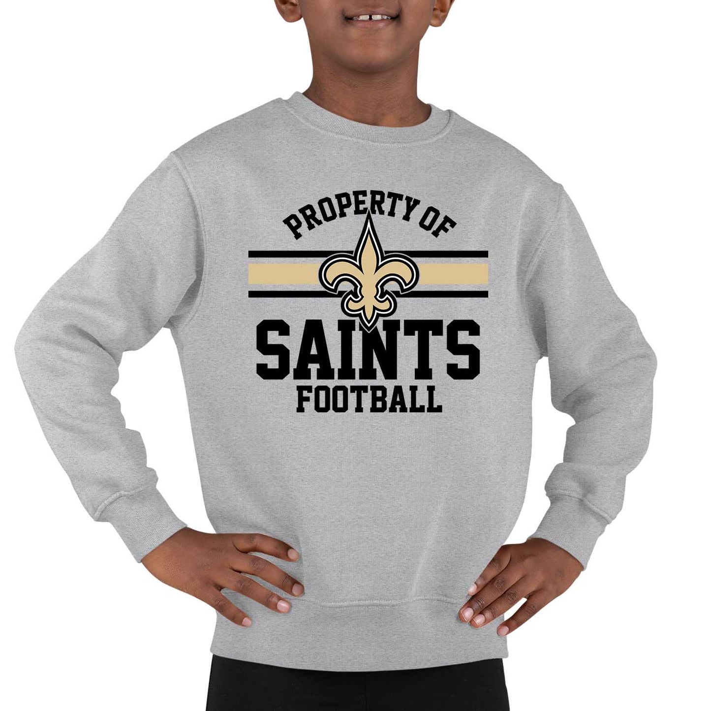 New Orleans Saints NFL Youth Property Of Crew Sweatshirt - Sport Gray